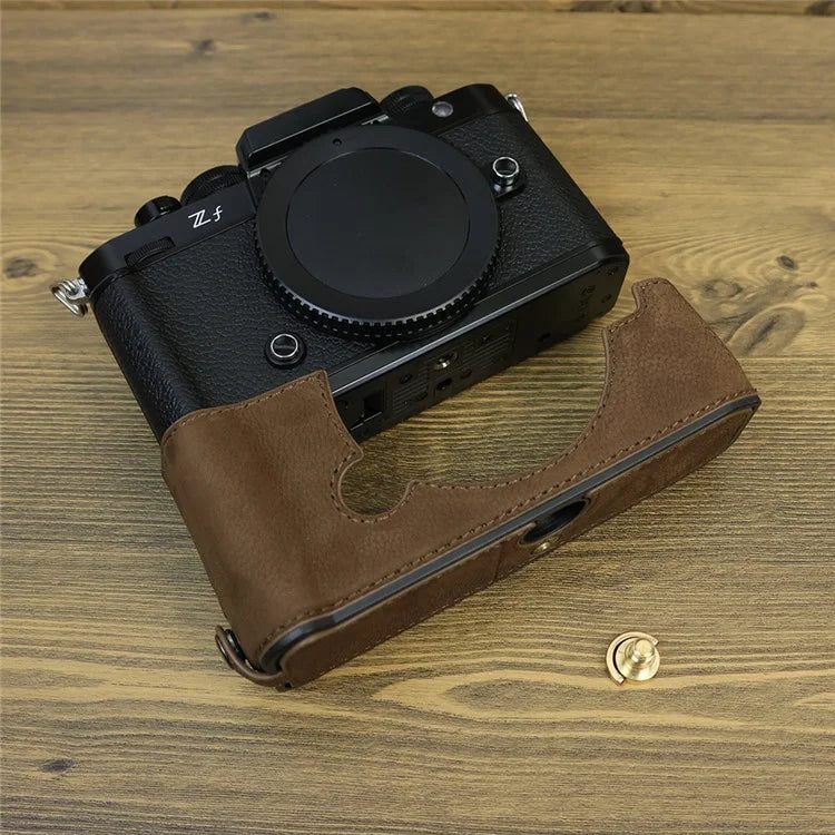 For Nikon Z f Genuine Cow Leather Protective Bottom Case Half Camera Cover with Battery Opening
