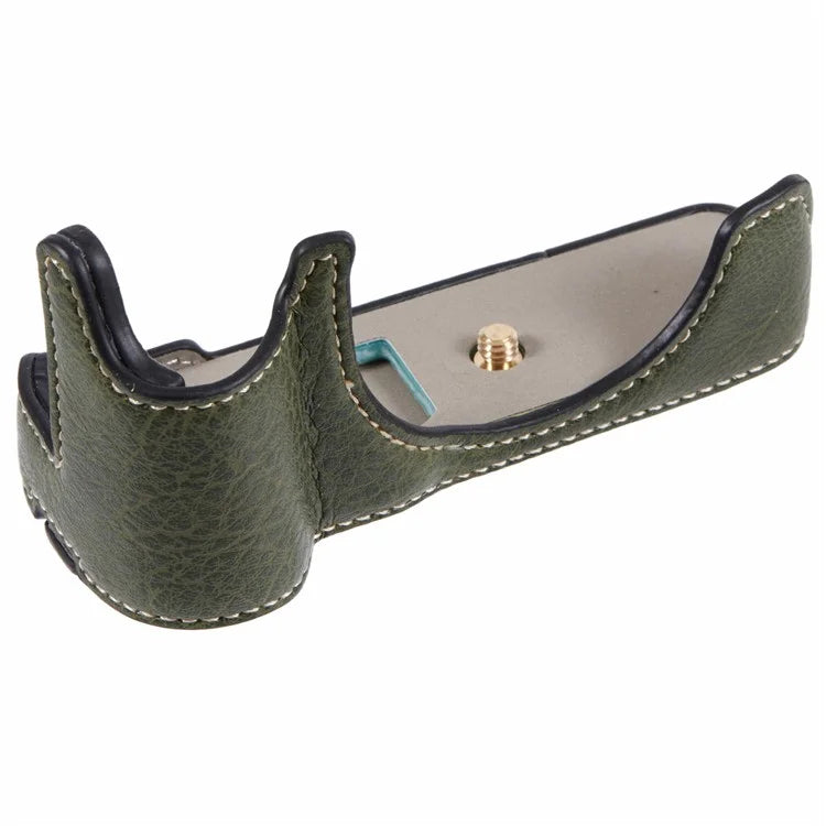 For Canon EOS M50 Mark II / M50 / M5 Leather Camera Bag Half Body Case with Battery Opening Buffalo TextureGreen