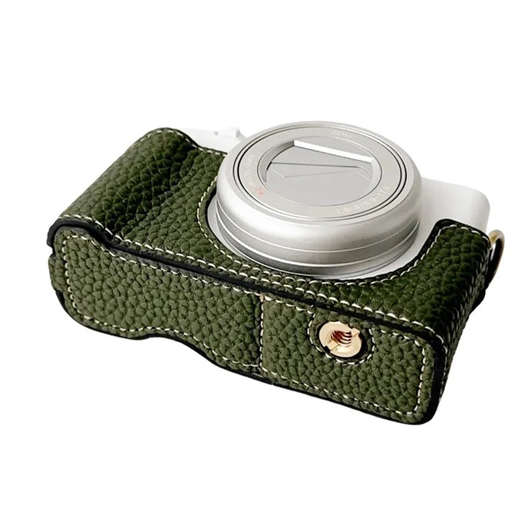 For Sony ZV-1 II / ZV-1M2 / ZV-1F Litchi Texture PU Leather Camera Bag Bottom Case Easy to Replace Battery