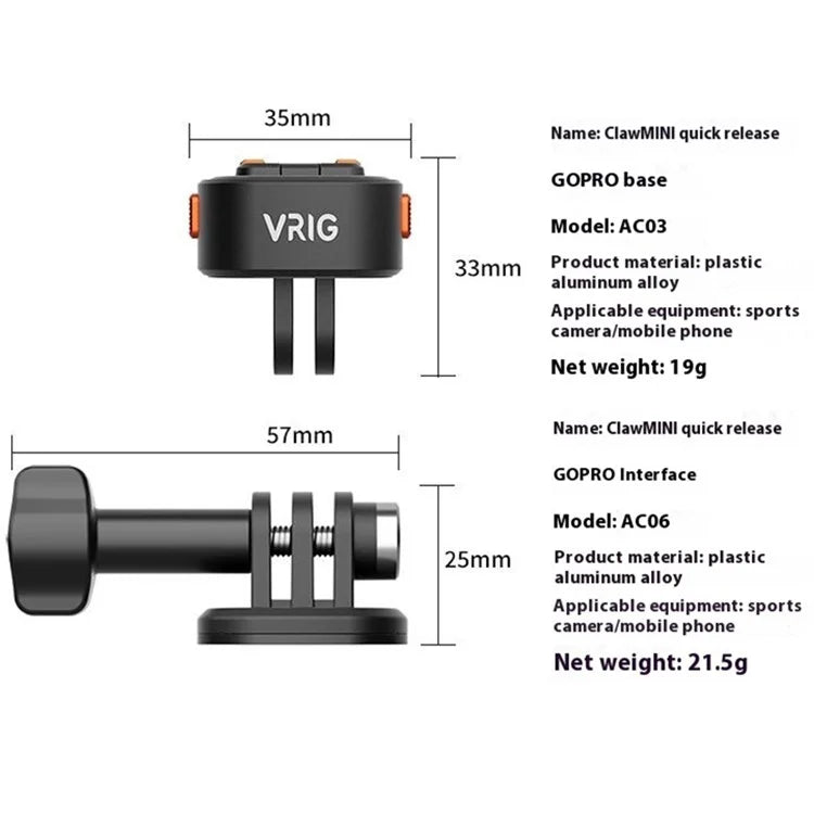 For Gopro Action Camera Aluminum Alloy+PC Magnetic Quick Release Adapter + Base