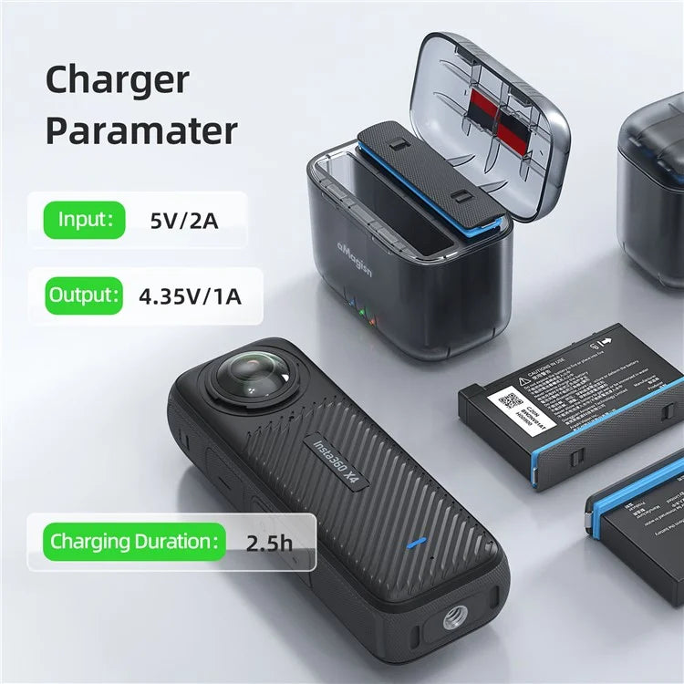 AMAGISN Battery Charger Hub for Insta360 X4 with TF Card Slots, 2-Channel Battery Charging Storage Station