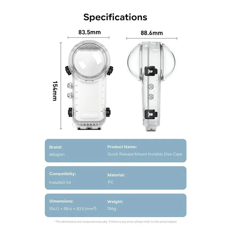 AMAGISN For Insta360 X4 Case Quick Release PC Camera 50m Underwater Diving Cover