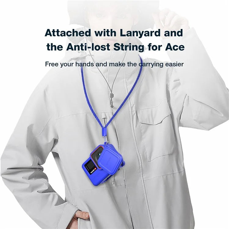 AMAGISN For Insta360 Ace Pro Action Camera Silicone Case Anti-scratch Protective Cover with 2 Straps