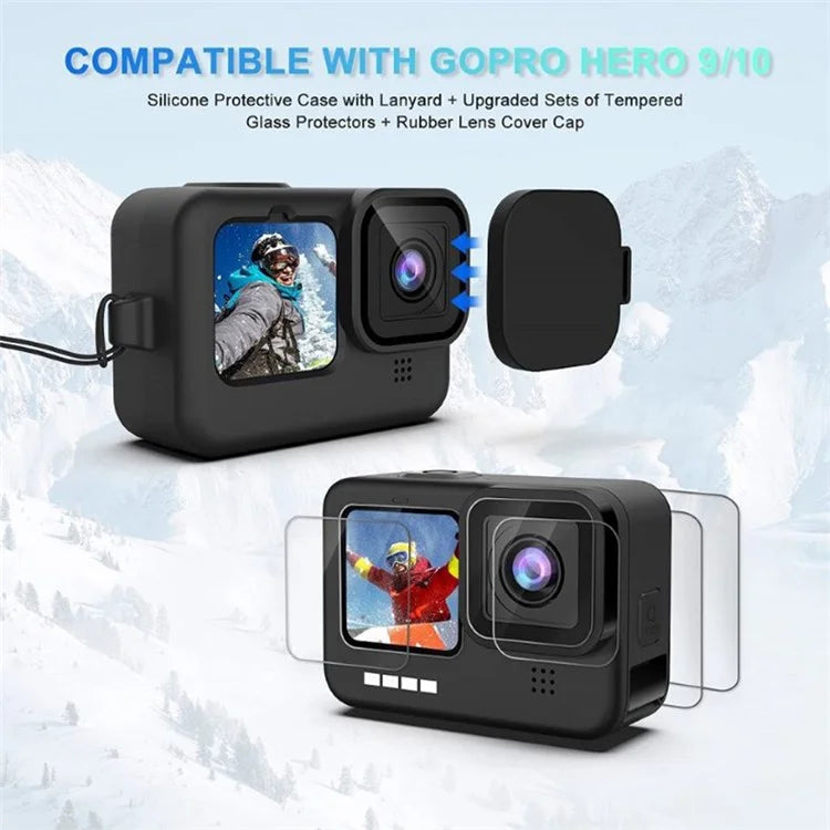 Accessories Kit for GoPro Hero 12 11 10 9 Waterproof Housing Tempered Glass Flim Filters
