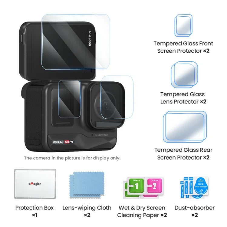 AMAGISN 2 Sets For Insta360 Ace Pro Tempered Glass Screen Protectors Set