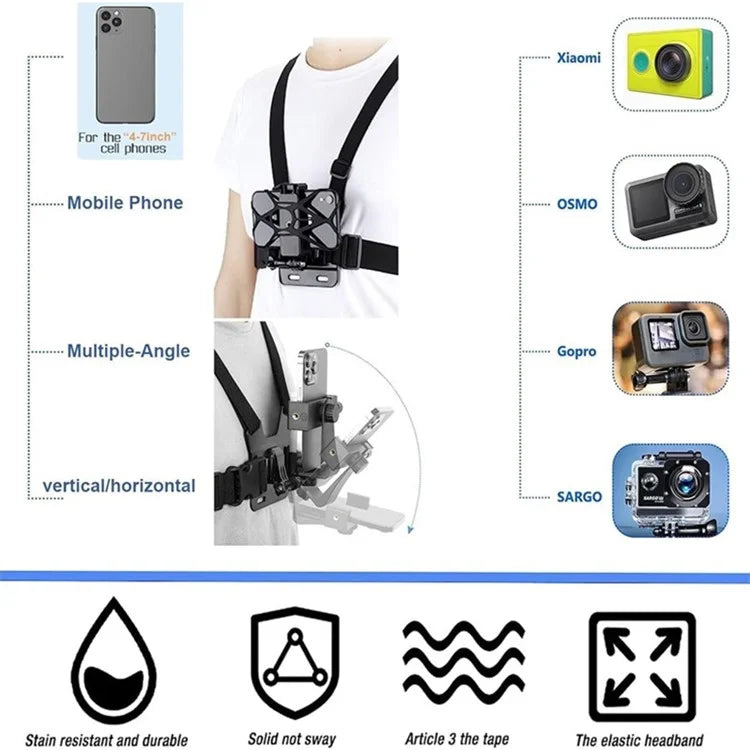 11-in-1 For GoPro Action Camera Accessories Kit Head Chest Strap Chin Bracket Phone Holder Set