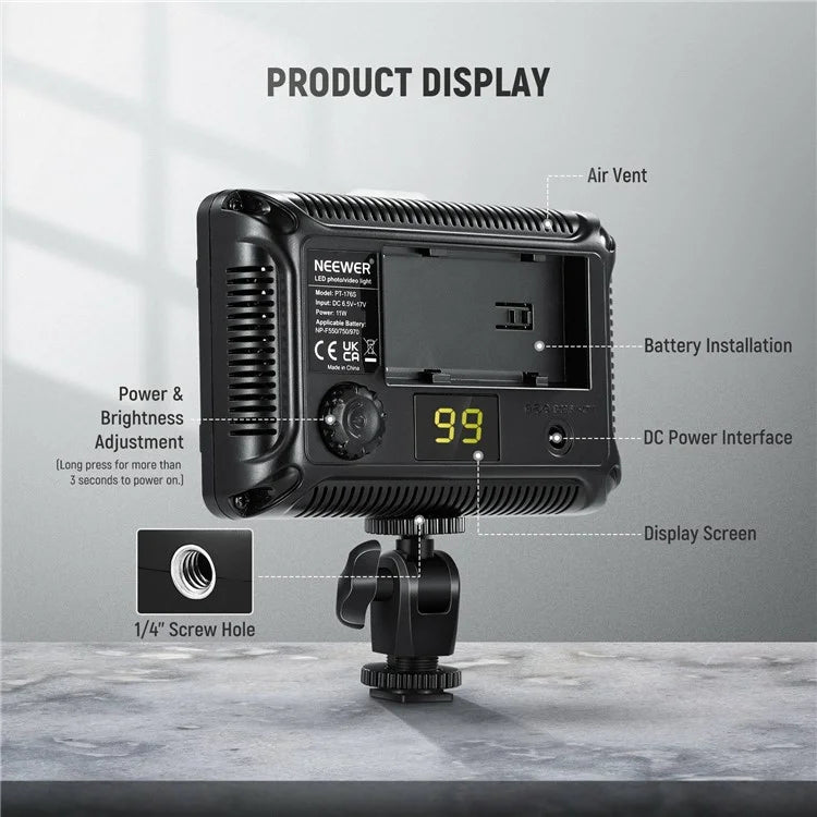 NEEWER Immable 176 LED Panel Video Light for Canon Nikon Pentax Sony DSLR Cameras