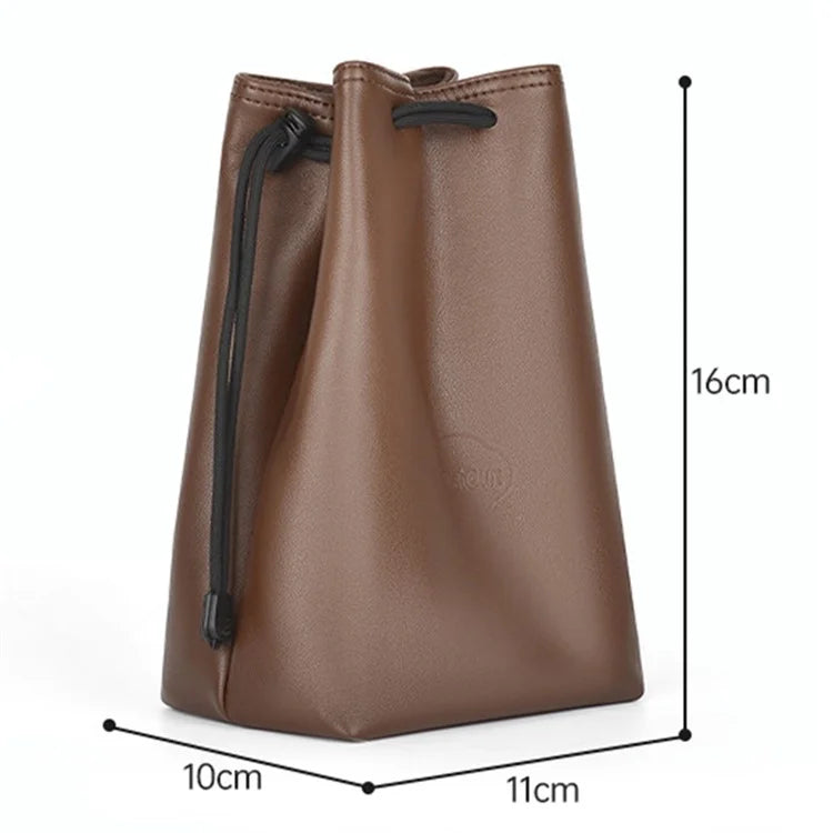 CWATCUN H60 Camera Lens Bag for Canon Nikon Sony PU Leather Drawstring Pouch, Size S