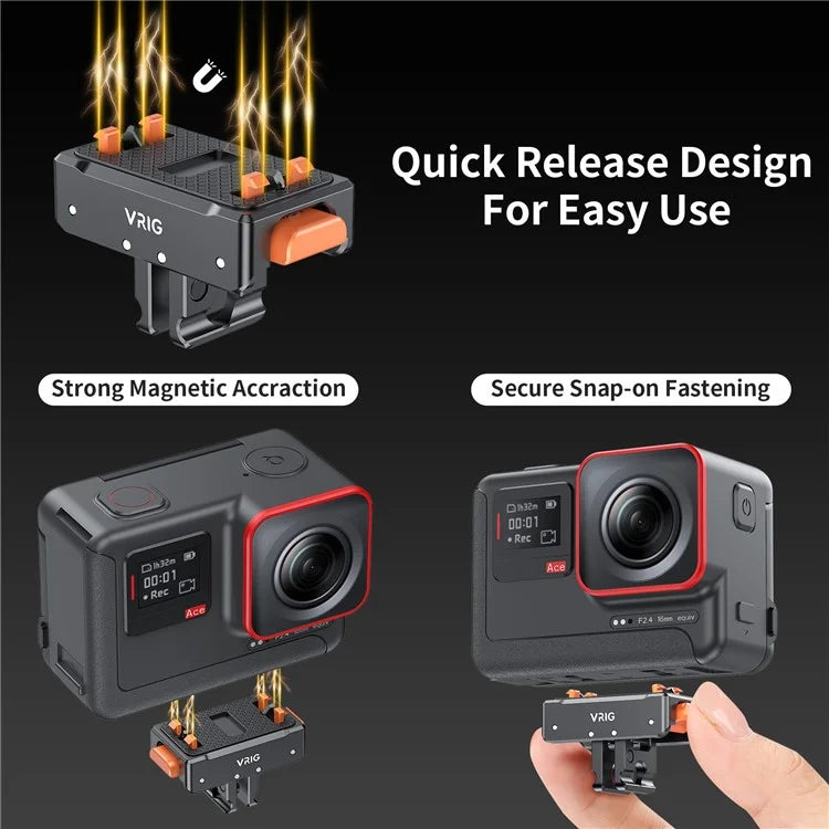 VRIG For Insta360 Ace Pro / DJI Osmo Action 4 / GoPro12 Magnetic Quick Release Plate Base Mount