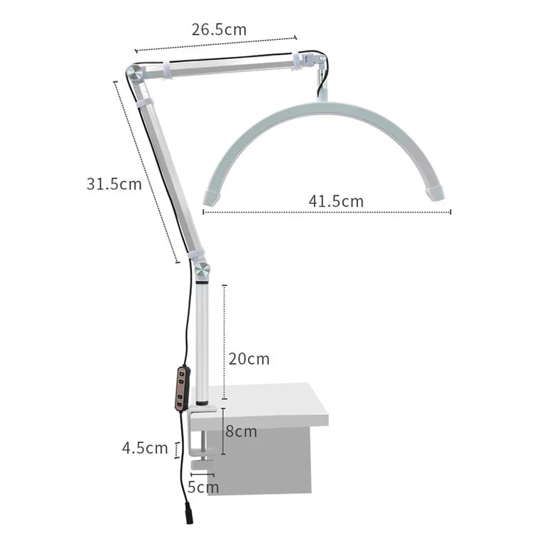 HD-M3X PRO Nail Desk 16-Inch Half Moon Light Eyelash Tech Lamp with Adjustable Brightness