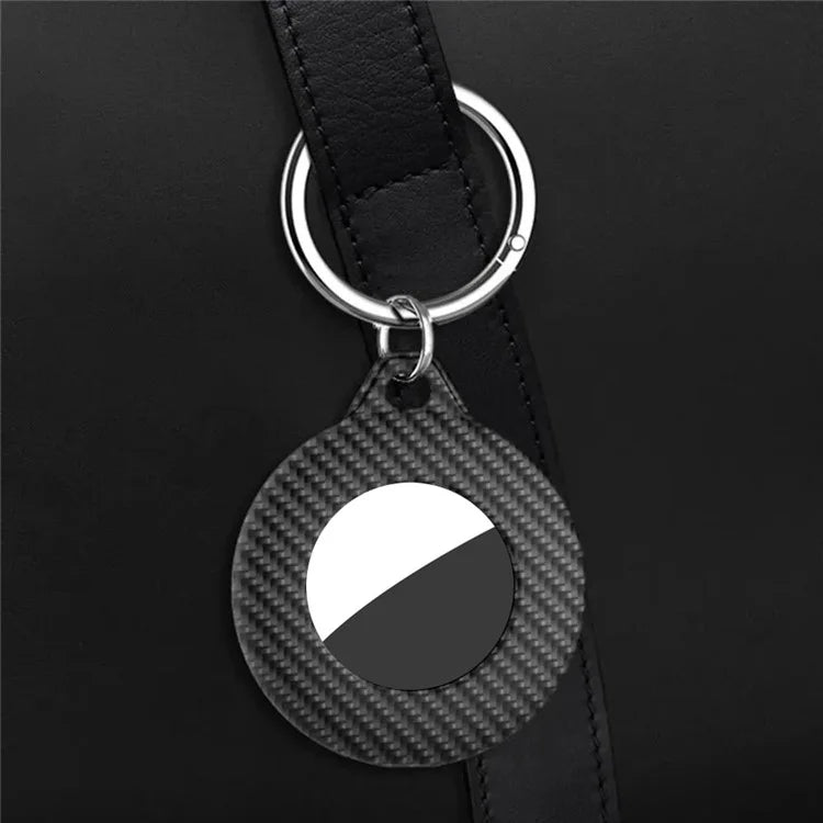 For AirTag Bluetooth Tracker Case Carbon Fiber PP Shockproof Cover with Keychain, Protective Film