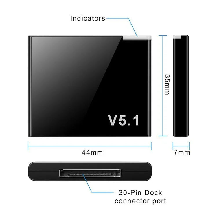 30-pin Bluetooth 5.1 Audio Receiver Speaker Mini Wireless Adapter 30-pin Jack Analog for iPhone iPad PC