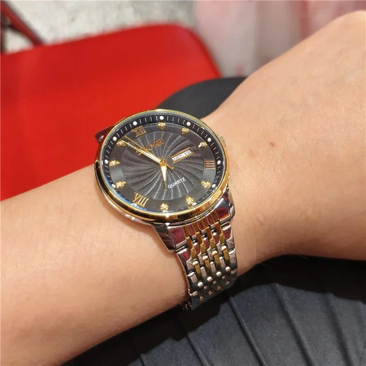 SKMEI 7071 Business Fashion Men Calendar Quartz Watch Metal Strap Wrist Watch