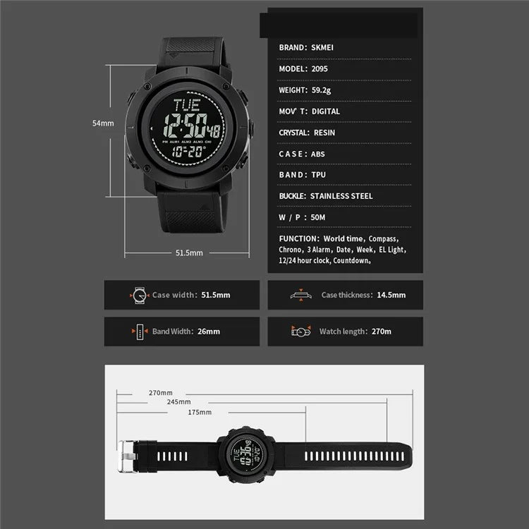 SKMEI 2095 Outdoor Sports 12 / 24H Multifunction Luminous Electronic Watch