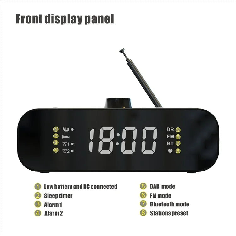 DAB-A5 Bedside LED Screen Digital Alarm Clock Bluetooth Speaker FM / DAB Radio, European Version