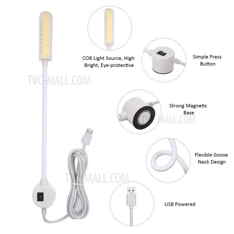 5V 6W COB Sewing Machine Night Light Lamp Fixed Base Bendable for Housework Household Duties