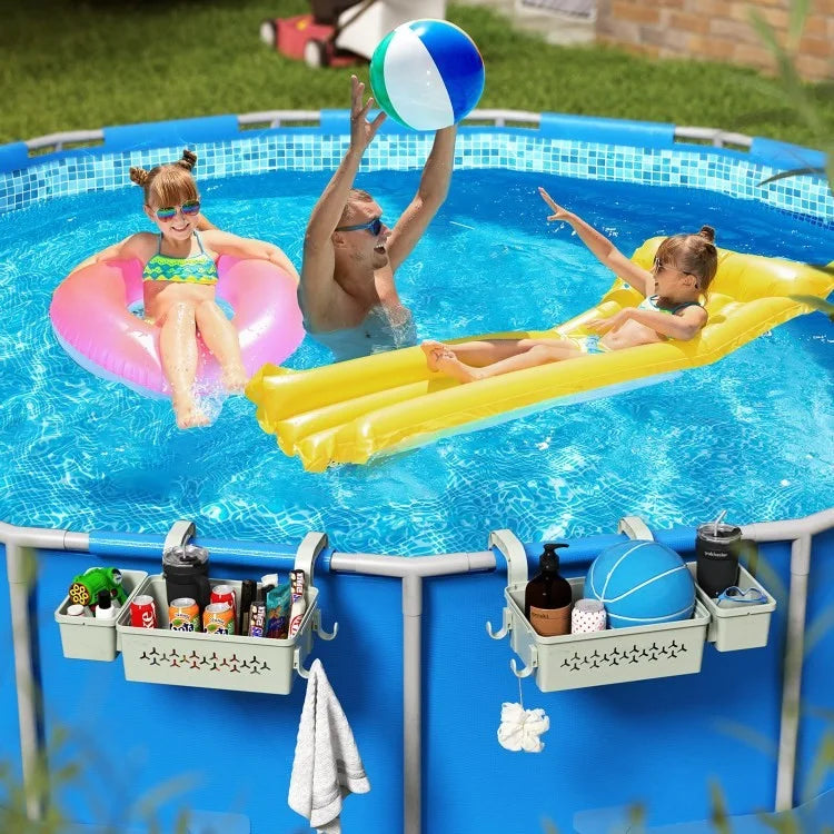 Poolside Plastic Storage Basket Swimming Pool Hanging Organizer with Drink Holder