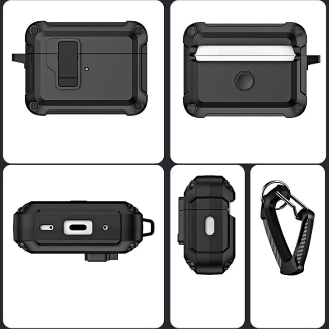 ELECTROPRIME for AirPods Pro 2 TPU + PC Wireless Bluetooth Earphone Protective Case with Switch Lock & Hook(Black)