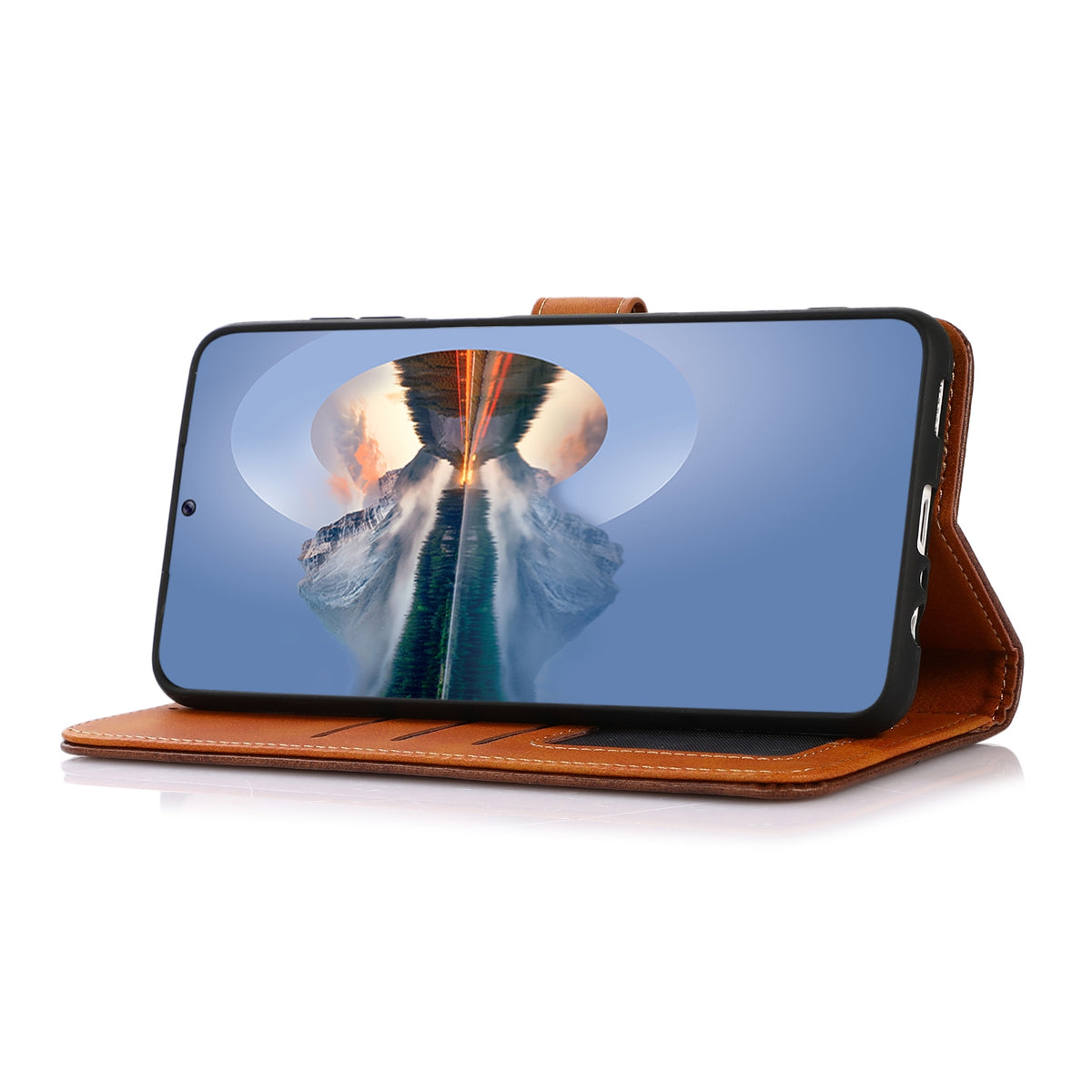 ELECTROPRIME KHAZNEH Dual-color Cowhide Texture Flip Leather Phone Case For iPhone 15(Rose Gold)