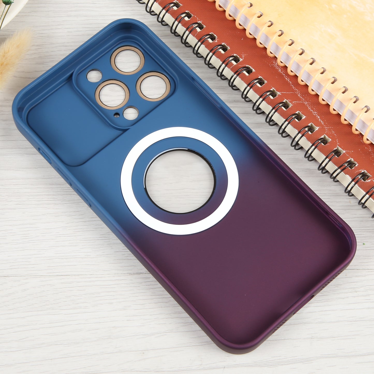 ELECTROPRIME For iPhone 15 Gradient Silicone Shockproof Magsafe Phone Case with Lens Film(Blue Red)