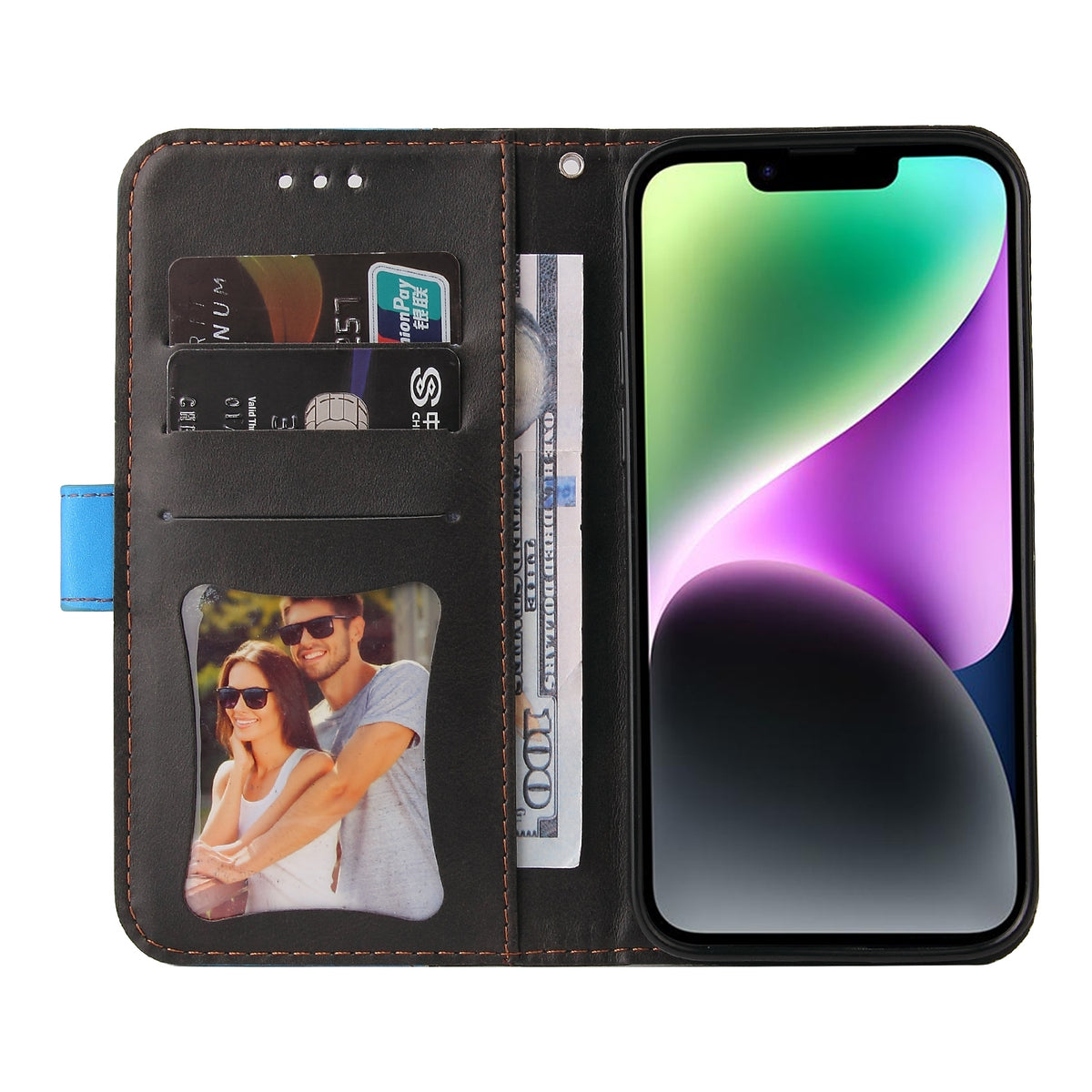 ELECTROPRIME For iPhone 15 Stitching-color Leather Phone Case(Blue)