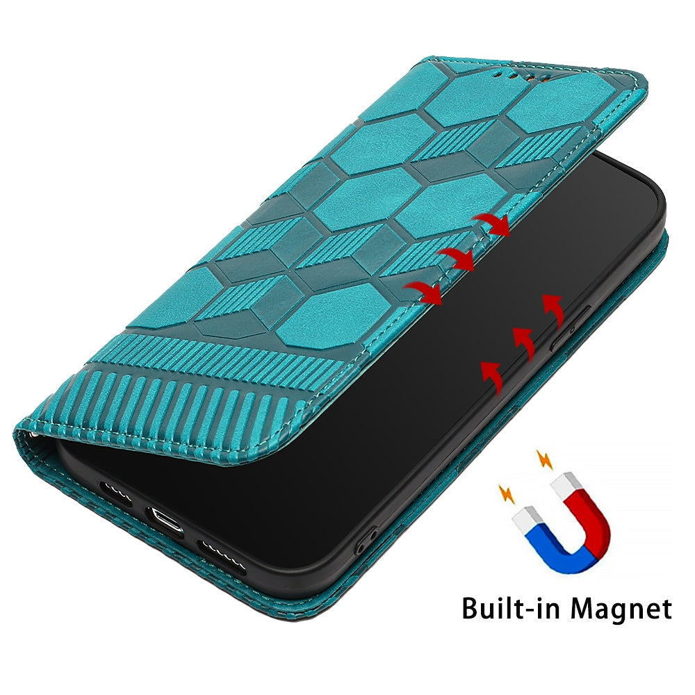 ELECTROPRIME For iPhone 15 Football Texture Magnetic Leather Flip Phone Case(Light Blue)