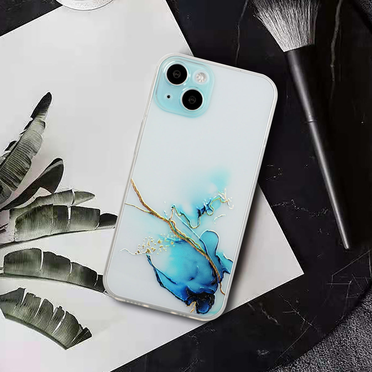 ELECTROPRIME For iPhone 15 Hollow Marble Pattern TPU Straight Edge Phone Case(Blue)