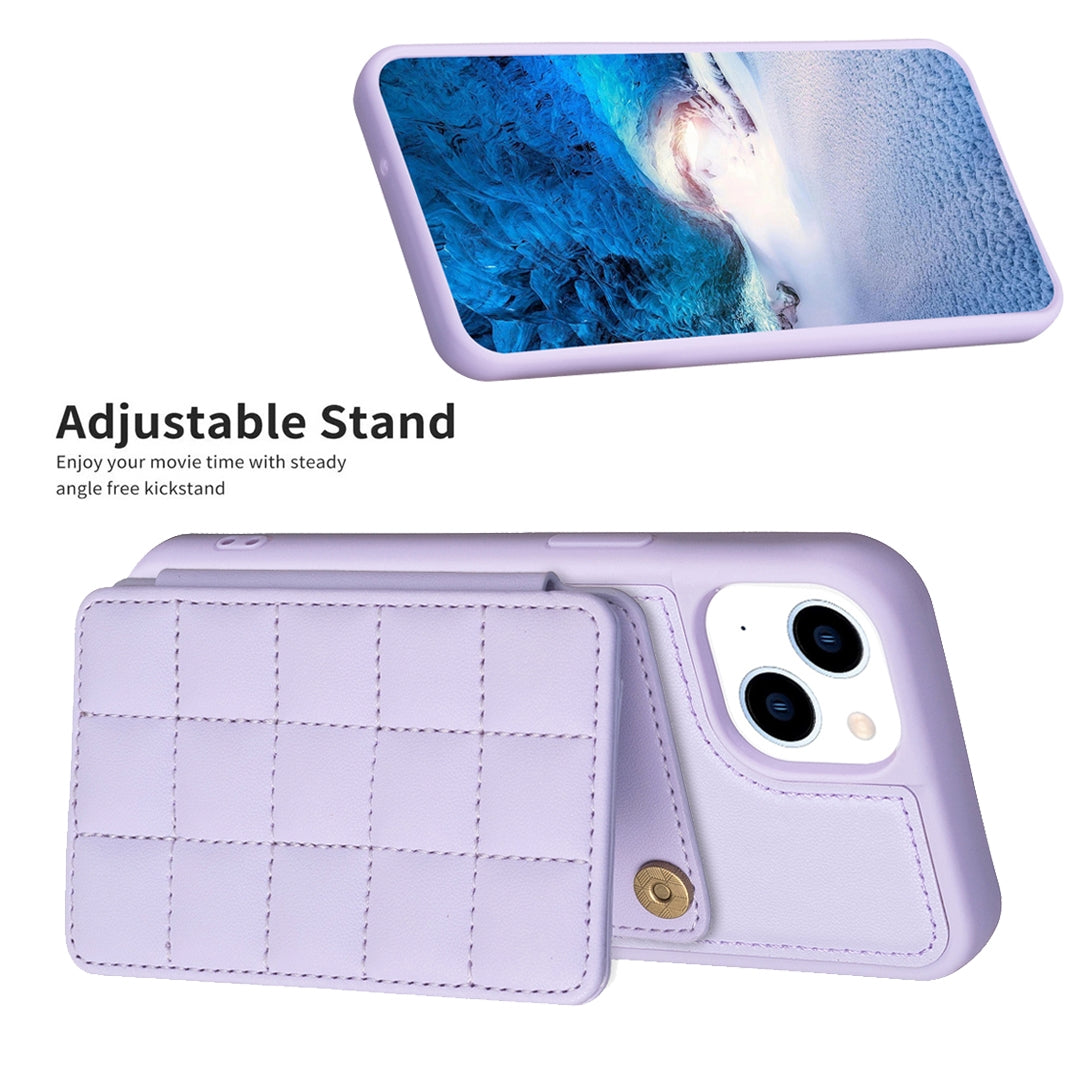 ELECTROPRIME For iPhone 15 Grid Card Slot Holder Phone Case(Light Purple)