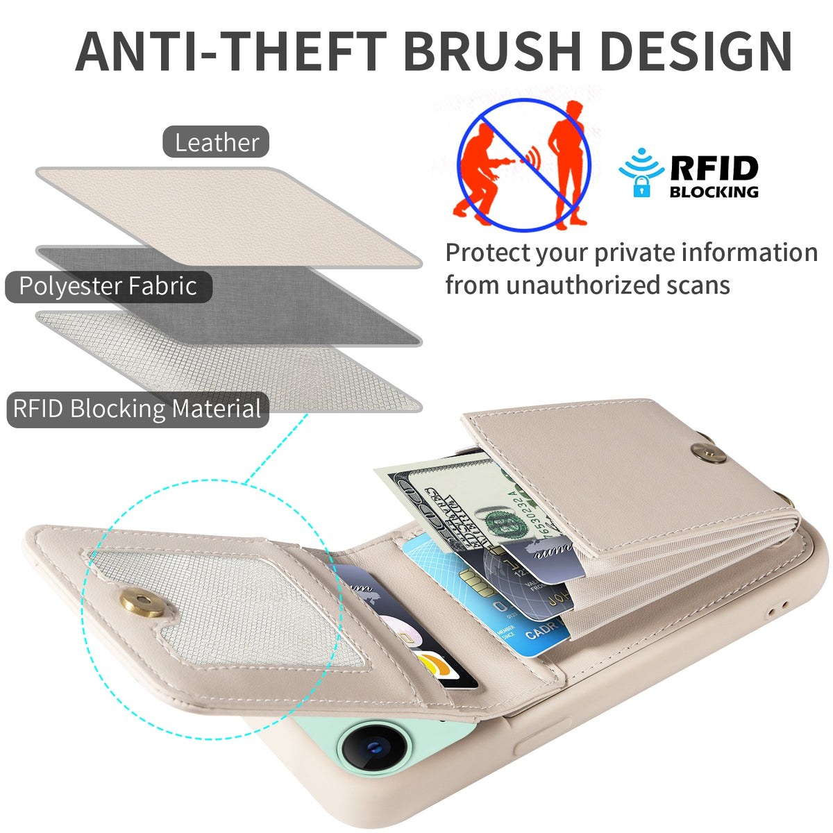 ELECTROPRIME For iPhone 15 Plus Crossbody Lanyard Zipper Wallet Leather Phone Case(Beige)