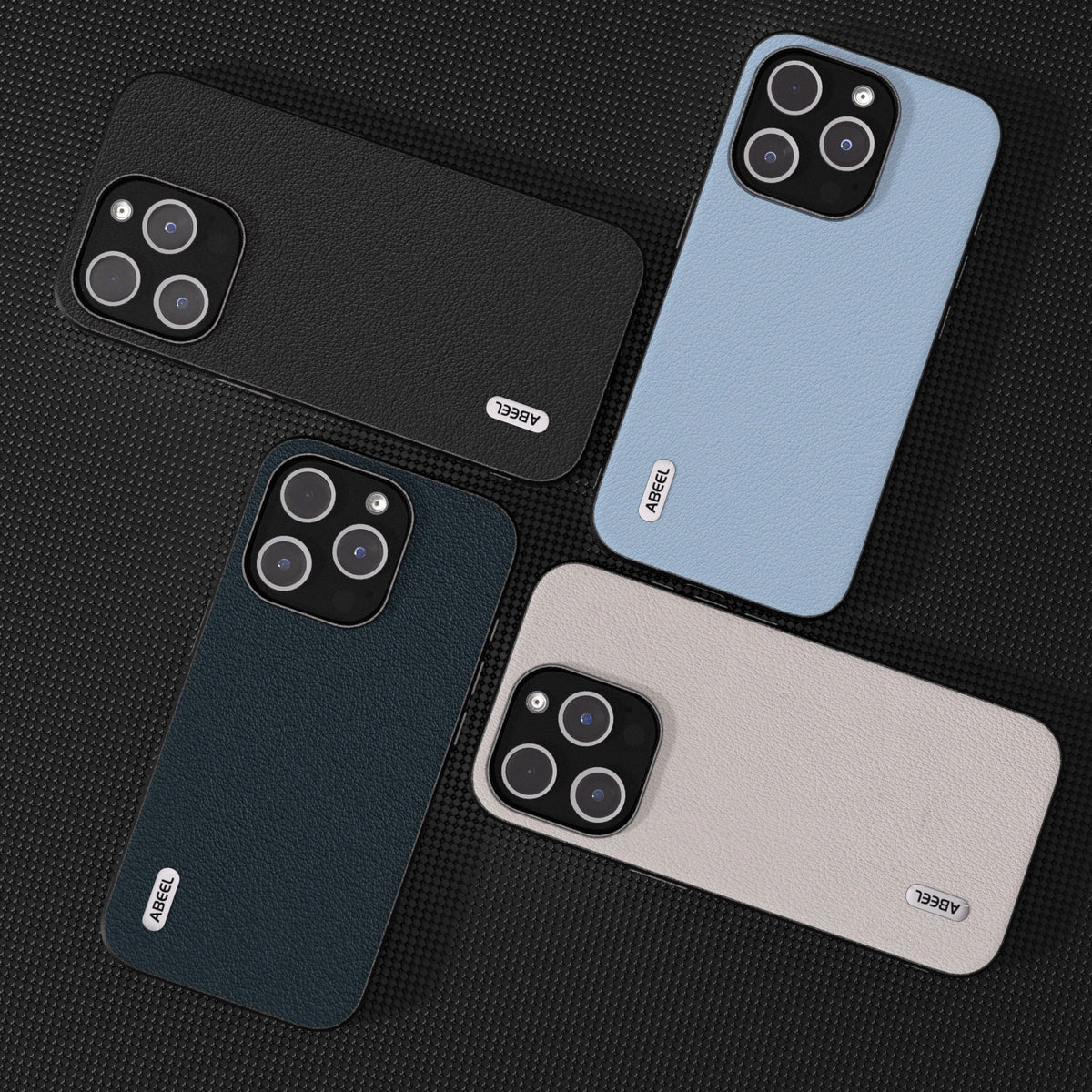 ELECTROPRIME For iPhone 15 ABEEL Genuine Leather Wave Black Edge Phone Case(Black)
