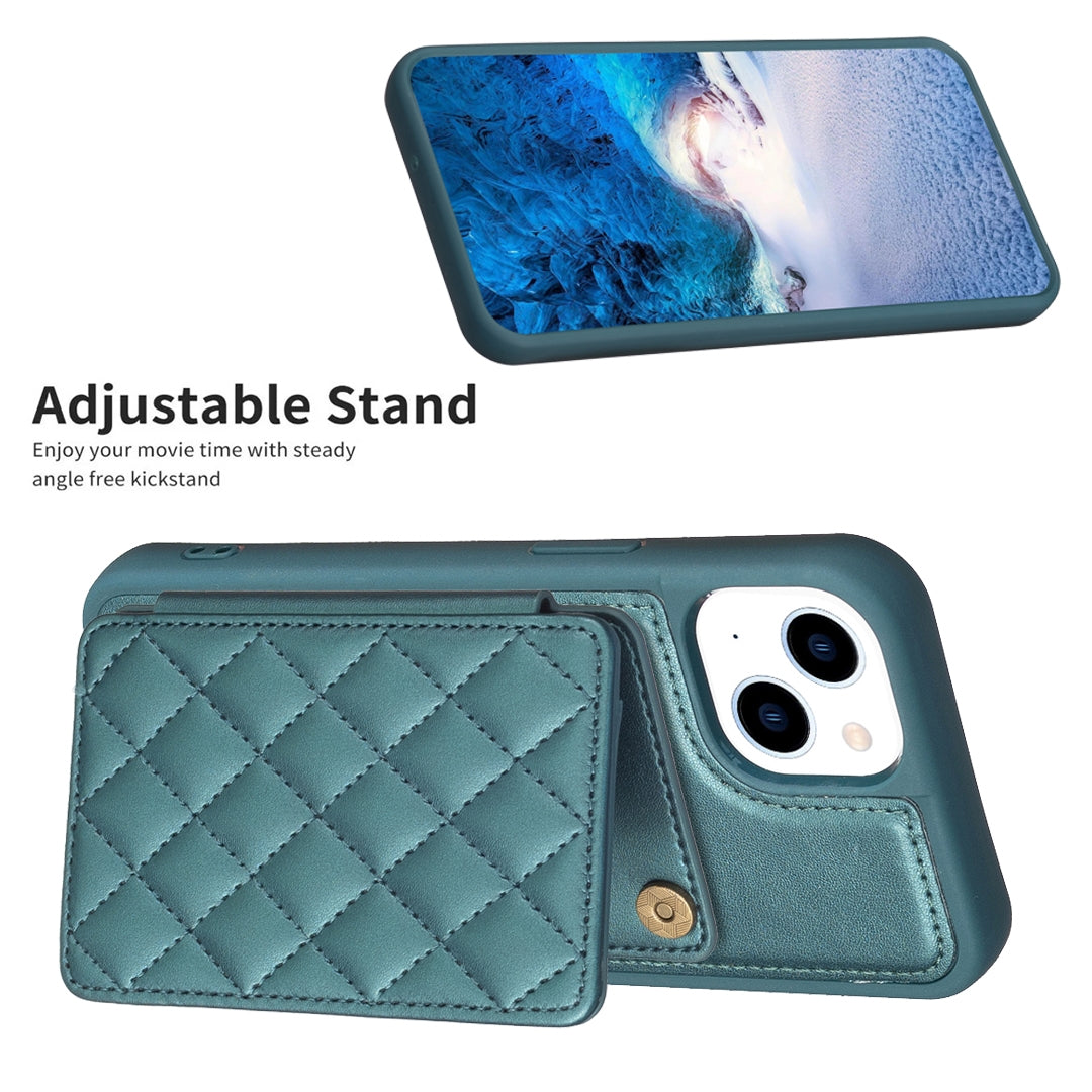ELECTROPRIME For iPhone 15 BF25 Square Plaid Card Bag Holder Phone Case(Green)