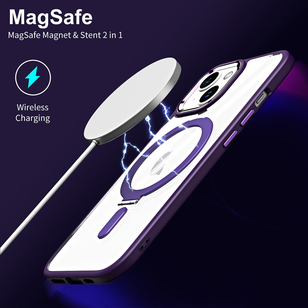 ELECTROPRIME For iPhone 15 MagSafe Magnetic Invisible Holder Phone Case(Dark Purple)