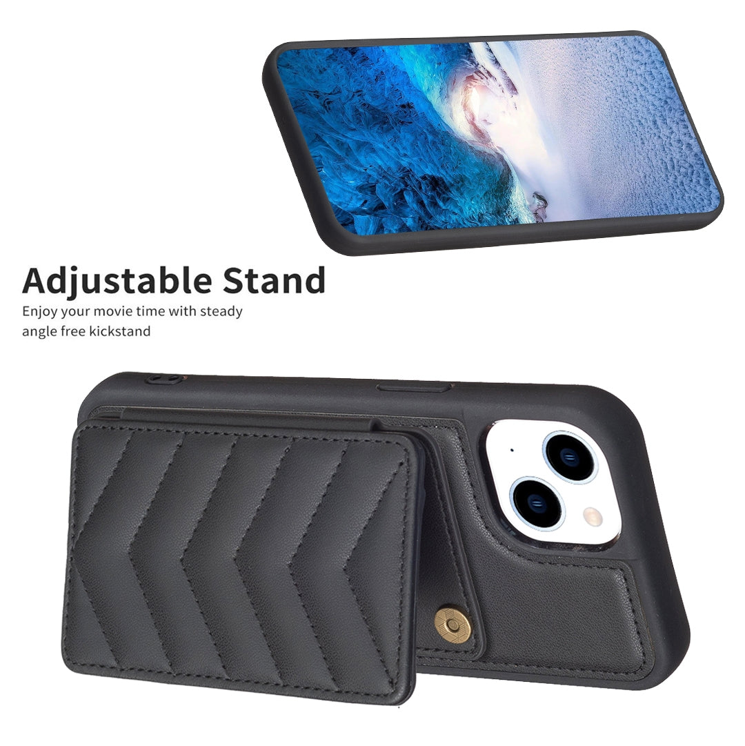 ELECTROPRIME For iPhone 15 BF26 Wave Pattern Card Bag Holder Phone Case(Black)