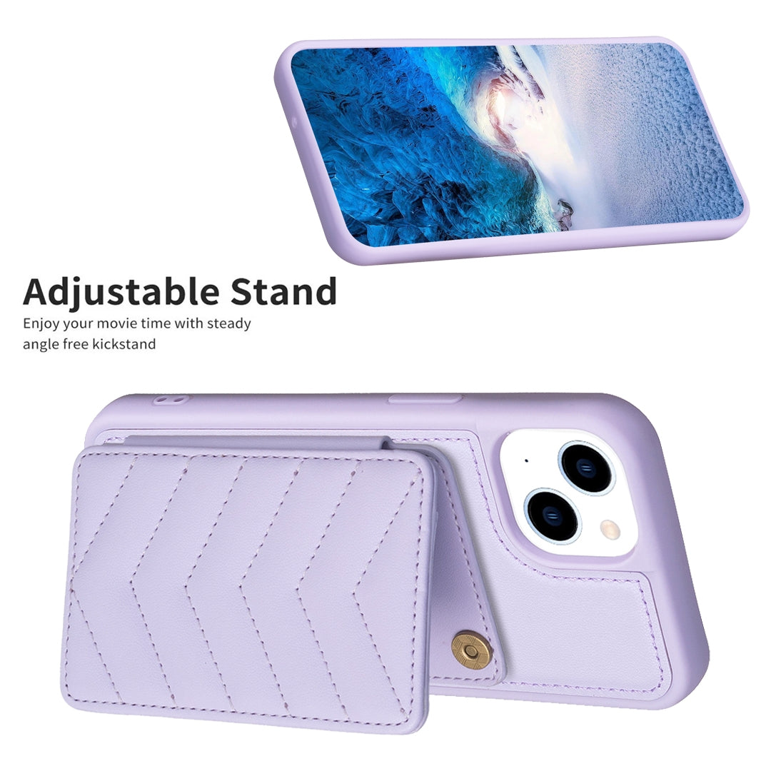 ELECTROPRIME For iPhone 15 BF26 Wave Pattern Card Bag Holder Phone Case(Purple)