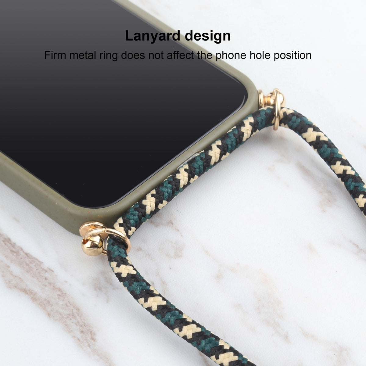 ELECTROPRIME For iPhone 15 Wheat Straw TPU Shockproof Phone Case with Neck Lanyard(Dark Green)