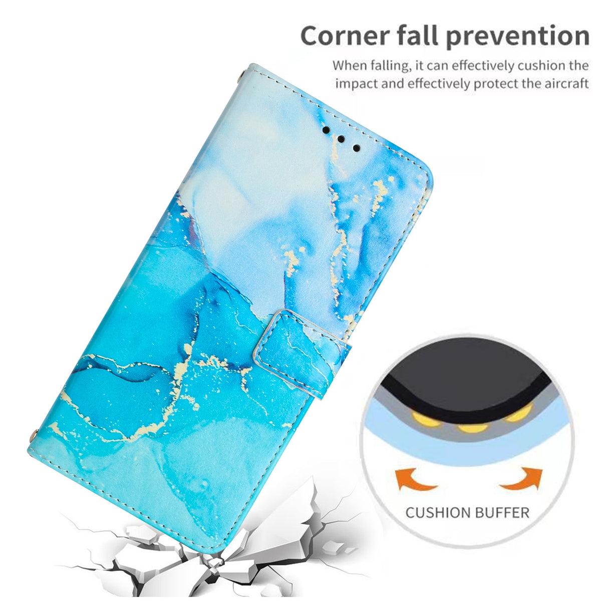ELECTROPRIME For iPhone 15 Painted Marble Pattern Leather Phone Case(Blue Green)