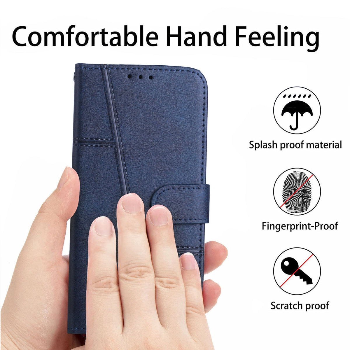 ELECTROPRIME For iPhone 15 Stitching Calf Texture Buckle Leather Phone Case(Blue)