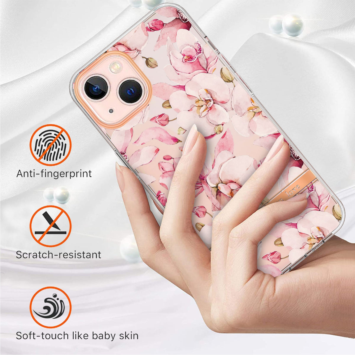 ELECTROPRIME For iPhone 15 Flowers and Plants Series IMD TPU Phone Case(Pink Gardenia)