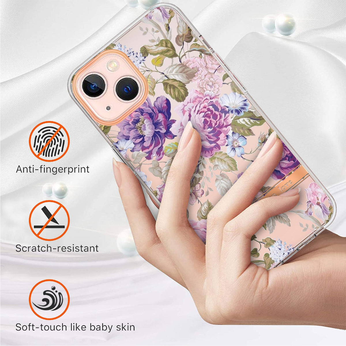 ELECTROPRIME For iPhone 15 Flowers and Plants Series IMD TPU Phone Case(Purple Peony)