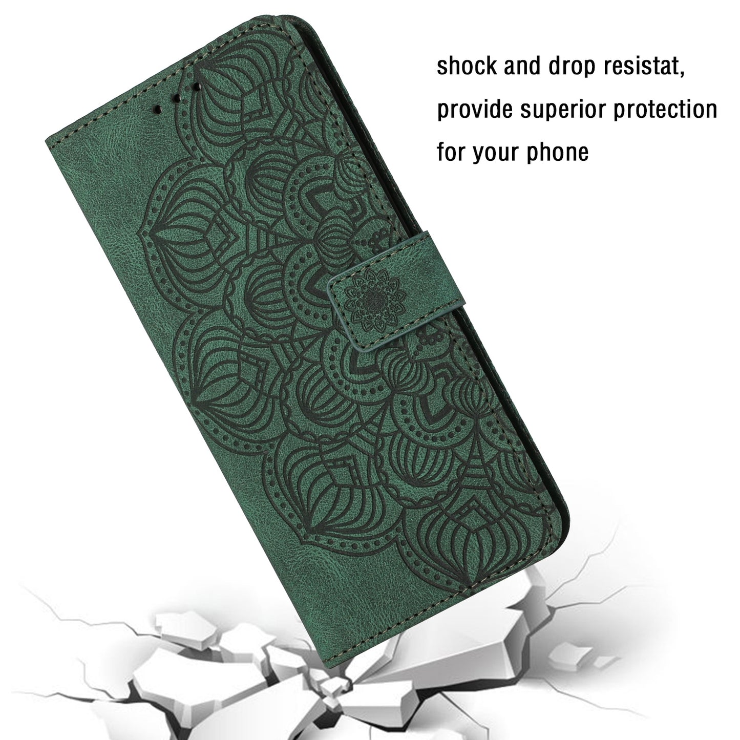 ELECTROPRIME For iPhone 15 Mandala Embossed Flip Leather Phone Case(Green)