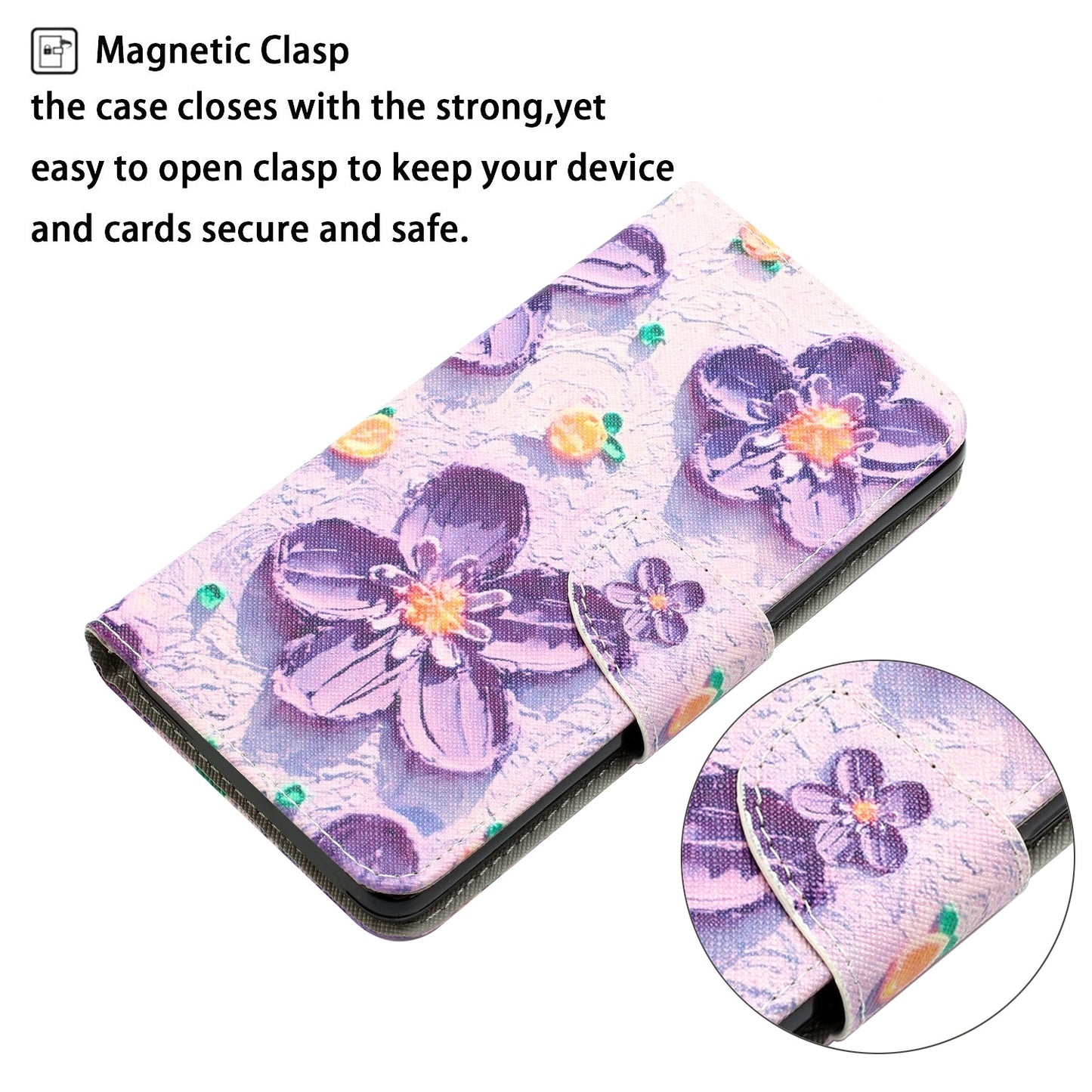 ELECTROPRIME For iPhone 15 Colored Drawing Leather Phone Case(Purple Flower)