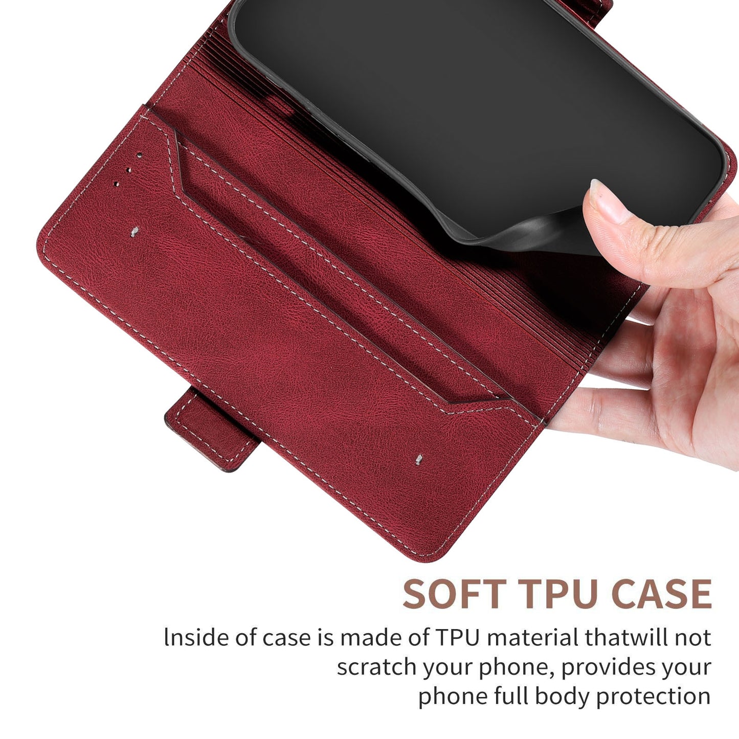 ELECTROPRIME For iPhone 15 Stitching Side-Magnetic RFID Leather Phone Case(Red)
