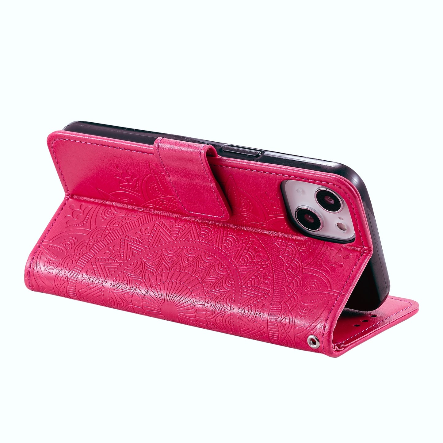 ELECTROPRIME For iPhone 15 Totem Flower Embossed Leather Phone Case(Red)