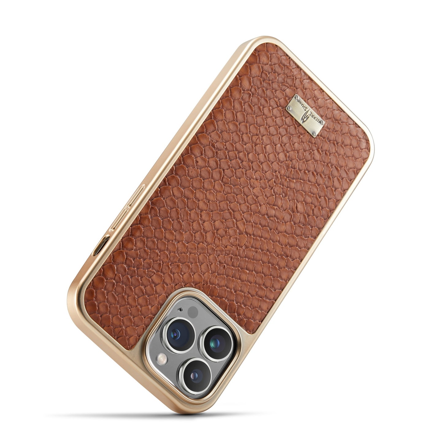 ELECTROPRIME For iPhone 15 Fierre Shann Snake Texture Electroplating PU Phone Case(Brown)