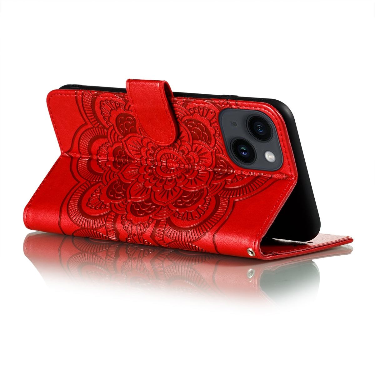 ELECTROPRIME For iPhone 15 Sun Mandala Embossing Leather Phone Case(Red)