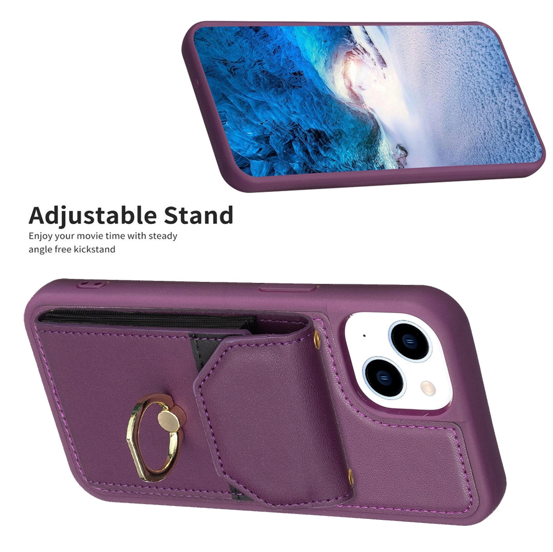 ELECTROPRIME For iPhone 15 BF29 Organ Card Bag Ring Holder Phone Case(Dark Purple)