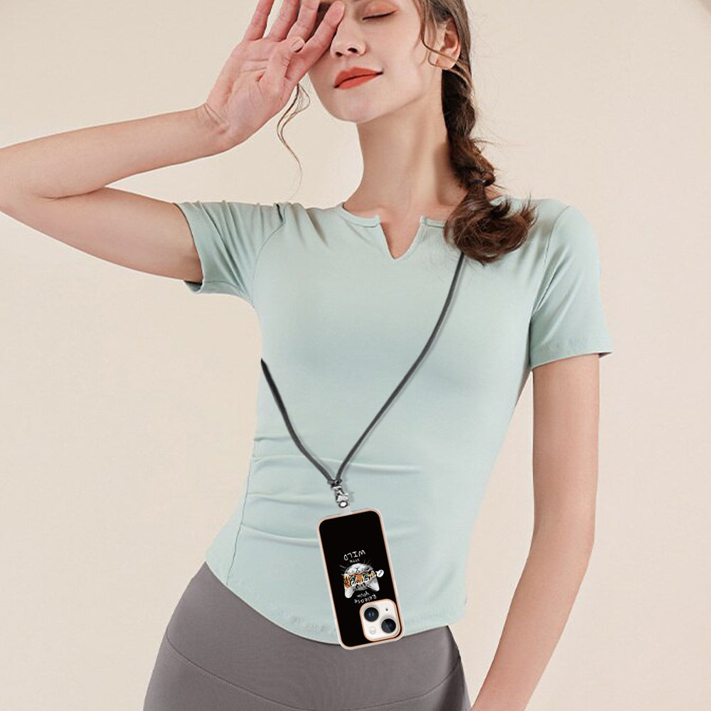 ELECTROPRIME For iPhone 15 Electroplating Dual-side IMD Phone Case with Lanyard(Natural Growth)