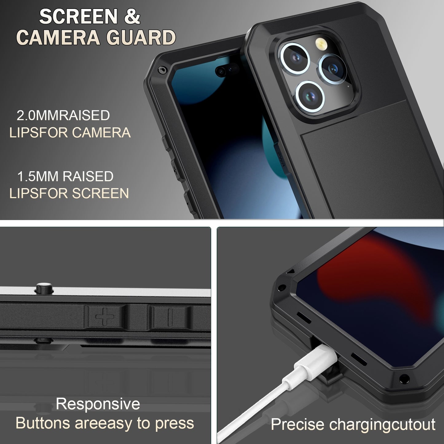 ELECTROPRIME For iPhone 15 Shockproof Life Waterproof Dust-proof Metal + Silicone Phone Case(Black)