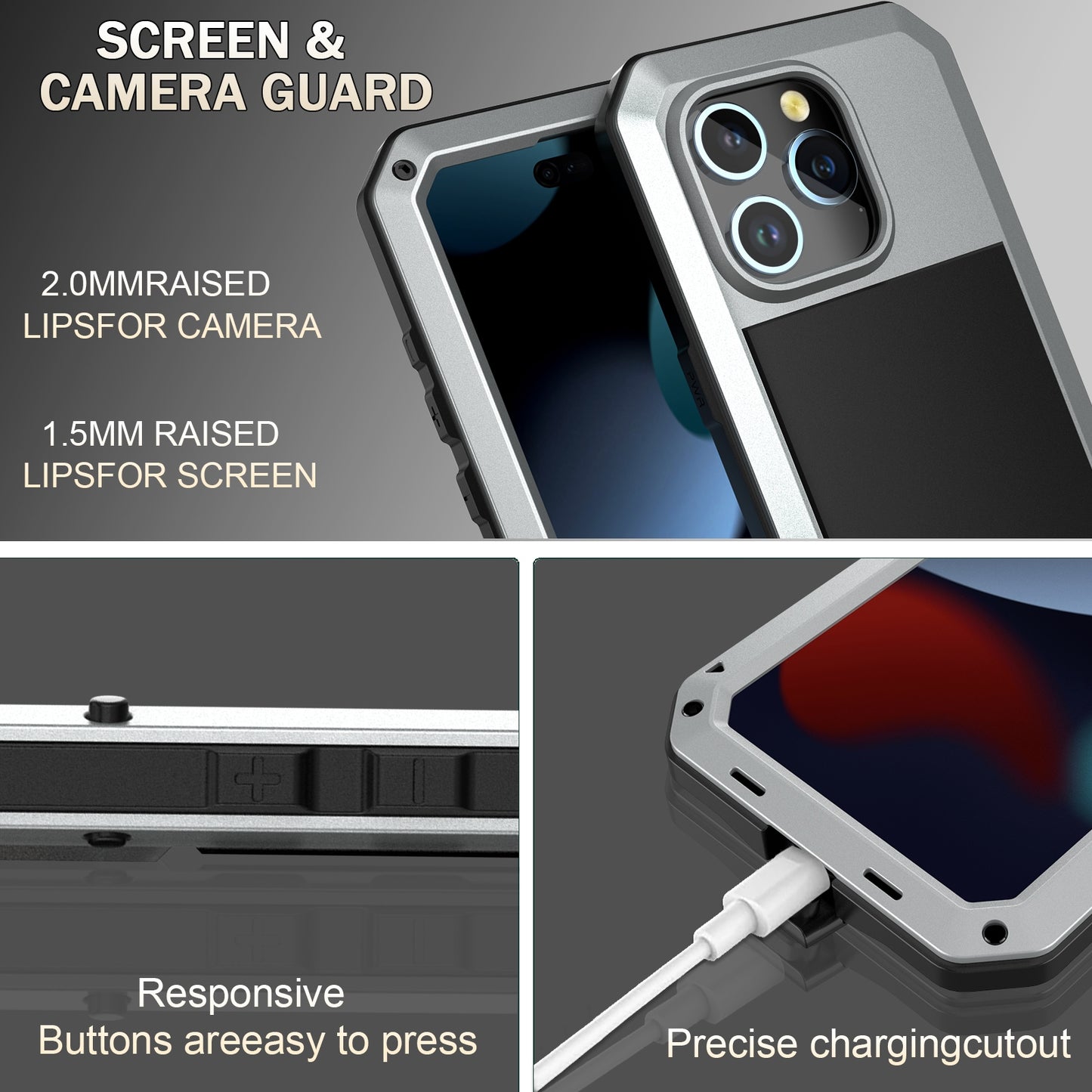 ELECTROPRIME For iPhone 15 Shockproof Life Waterproof Dust-proof Metal + Silicone Phone Case(Silver)