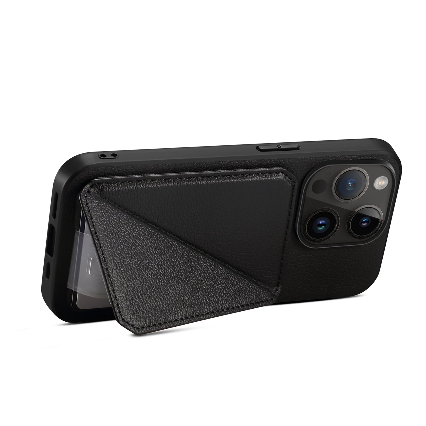 ELECTROPRIME For iPhone 15 Imitation Calfskin Leather Back Phone Case with Holder(Black)